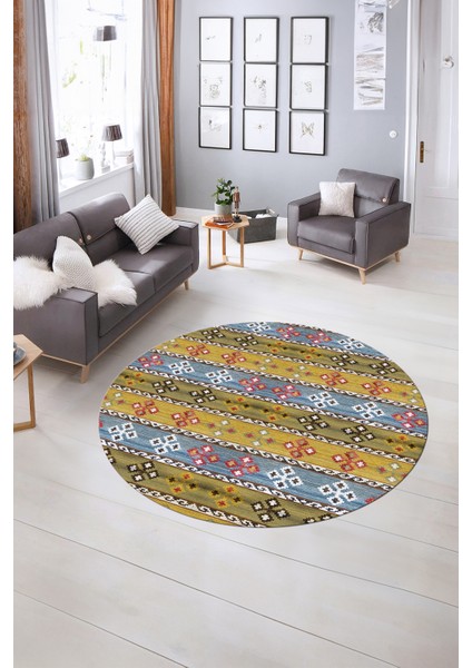 Dijital Kaymaz Taban Yıkanabilir Modern Desen Yuvarlak Mutfak Salon Halısı, N-Y-Modern-19-Renkli,