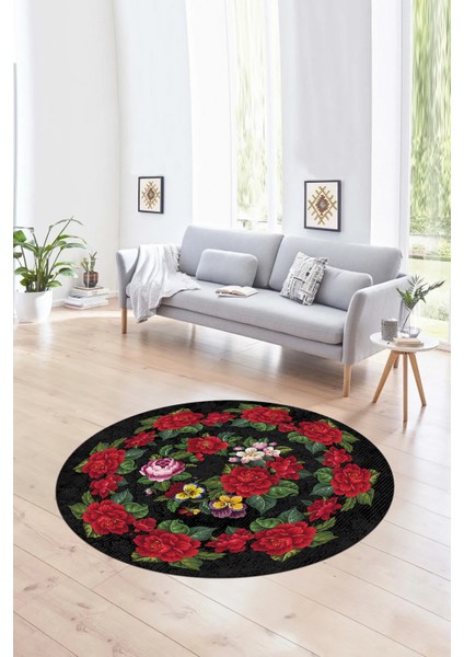Dijital Kaymaz Taban Yıkanabilir Modern Desen Yuvarlak Mutfak Salon Halısı, N-Y-Modern-21-Antrasit,