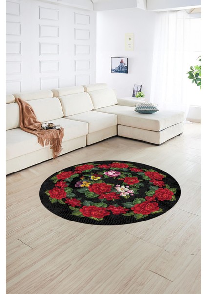 Dijital Kaymaz Taban Yıkanabilir Modern Desen Yuvarlak Mutfak Salon Halısı, N-Y-Modern-21-Antrasit,