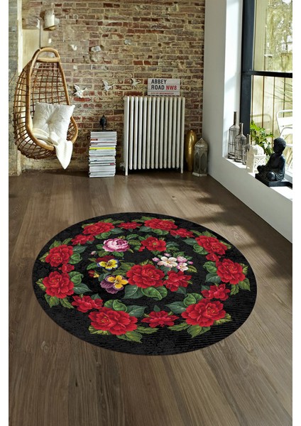 Dijital Kaymaz Taban Yıkanabilir Modern Desen Yuvarlak Mutfak Salon Halısı, N-Y-Modern-21-Antrasit,