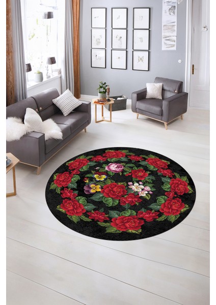Dijital Kaymaz Taban Yıkanabilir Modern Desen Yuvarlak Mutfak Salon Halısı, N-Y-Modern-21-Antrasit,