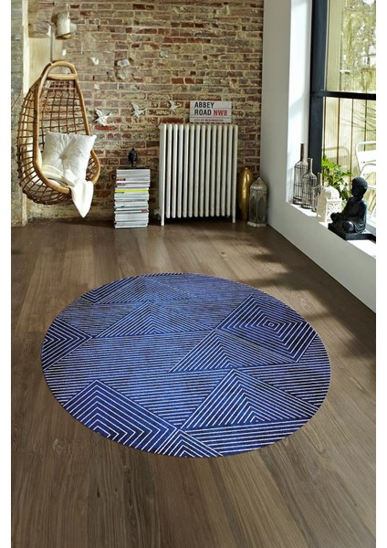 Dijital Kaymaz Taban Yıkanabilir Modern Desen Yuvarlak Mutfak Salon Halısı, N-Y-MODERN-111-MAVİ,