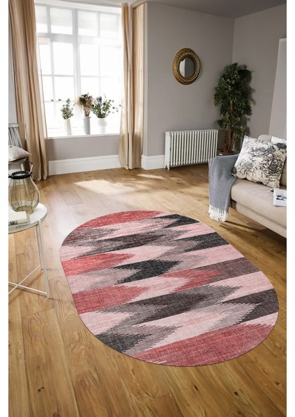 Dijital Kaymaz Yıkanabilir Modern Desen Oval Yolluk Mutfak Salon Halısı, N-O-MODERN-104-PEMBE, modelleri