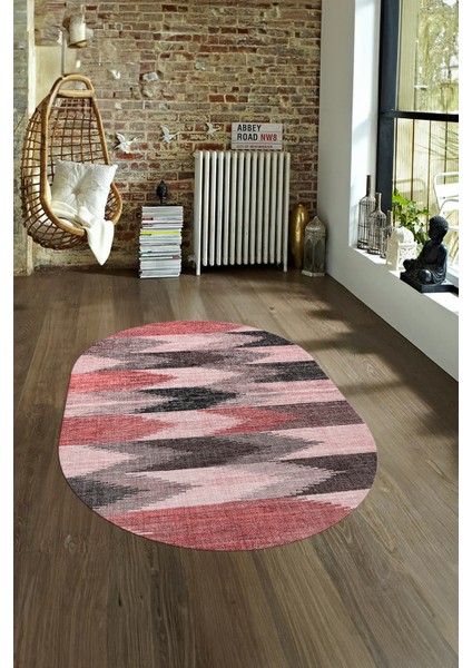 Dijital Kaymaz Yıkanabilir Modern Desen Oval Yolluk Mutfak Salon Halısı, N-O-MODERN-104-PEMBE, fırsatları