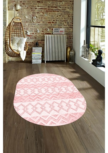 Dijital Kaymaz Yıkanabilir Modern Desen Oval Yolluk Mutfak Salon Halısı, N-O-Modern-56-Pembe, fırsatları