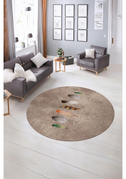 Dijital Kaymaz Taban Yıkanabilir Modern Desen Yuvarlak Mutfak Salon Halısı, N-Y-MODERN-115-KAHVE, indirimleri