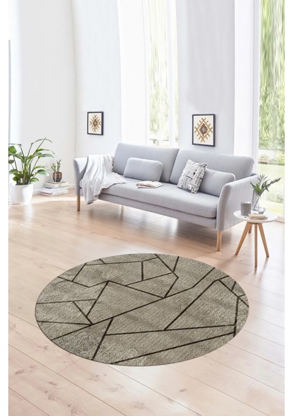 Dijital Kaymaz Taban Yıkanabilir Modern Desen Yuvarlak Mutfak Salon Halısı, N-Y-MODERN-117-VİZON,