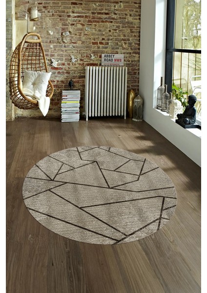Dijital Kaymaz Taban Yıkanabilir Modern Desen Yuvarlak Mutfak Salon Halısı, N-Y-MODERN-117-VİZON,