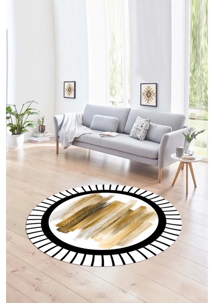 Dijital Kaymaz Taban Yıkanabilir Modern Desen Yuvarlak Mutfak Salon Halısı, N-Y-Modern-22-Kahve,