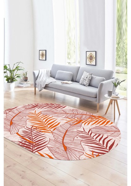 Dijital Kaymaz Yıkanabilir Modern Desen Oval Yolluk Mutfak Salon Halısı, N-O-Modern-98-Kırmızı,