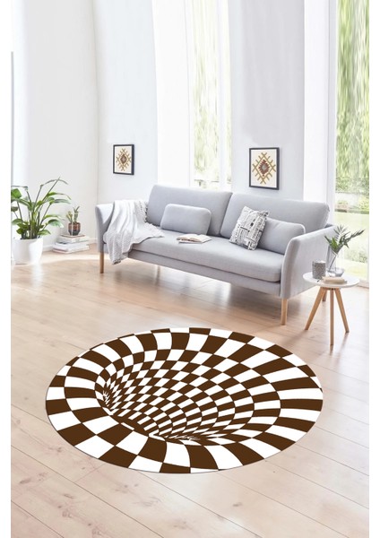 Dijital Kaymaz Taban Yıkanabilir Modern Desen Yuvarlak Mutfak Salon Halısı, N-Y-Modern-78-Kahve,