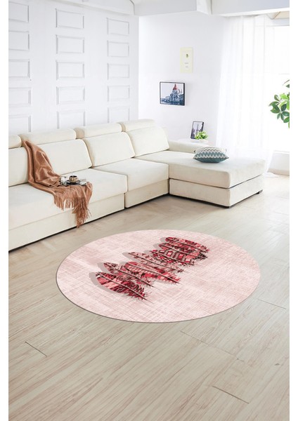 Dijital Kaymaz Taban Yıkanabilir Modern Desen Yuvarlak Mutfak Salon Halısı, N-Y-Modern-50-Pembe,