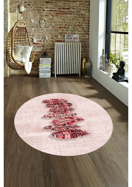 Dijital Kaymaz Taban Yıkanabilir Modern Desen Yuvarlak Mutfak Salon Halısı, N-Y-Modern-50-Pembe,