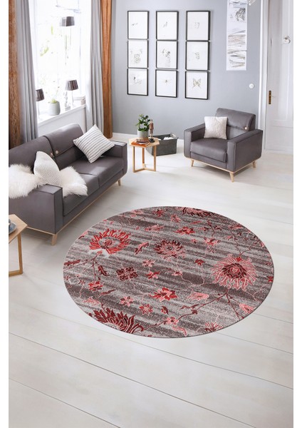 Dijital Kaymaz Taban Yıkanabilir Modern Desen Yuvarlak Mutfak Salon Halısı, N-Y-Modern-30-Bordo, indirimleri