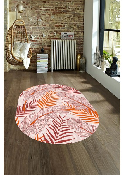 Dijital Kaymaz Yıkanabilir Modern Desen Oval Yolluk Mutfak Salon Halısı, N-O-Modern-98-Kırmızı, fırsatları