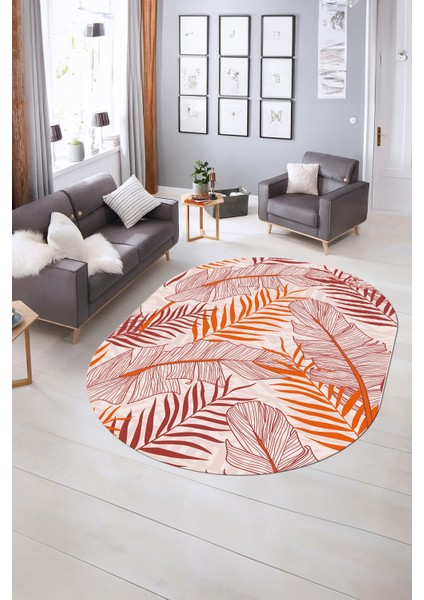 Dijital Kaymaz Yıkanabilir Modern Desen Oval Yolluk Mutfak Salon Halısı, N-O-Modern-98-Kırmızı, indirimleri