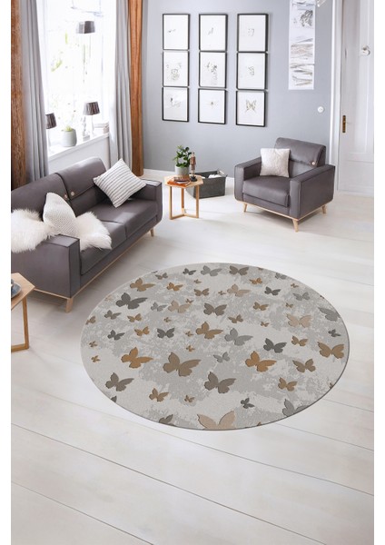 Dijital Kaymaz Taban Yıkanabilir Modern Desen Yuvarlak Mutfak Salon Halısı, N-Y-Modern-51-Kahve, indirimleri