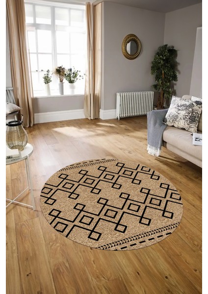 Dijital Kaymaz Taban Yıkanabilir Modern Desen Yuvarlak Mutfak Salon Halısı, N-Y-Modern-87-Krem, modelleri