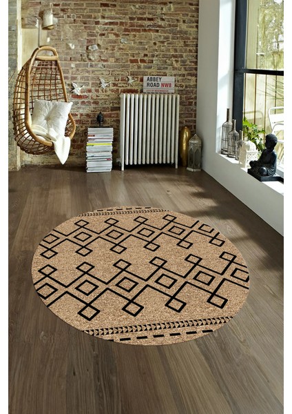 Dijital Kaymaz Taban Yıkanabilir Modern Desen Yuvarlak Mutfak Salon Halısı, N-Y-Modern-87-Krem, fırsatları