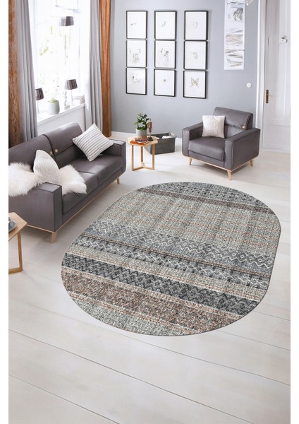 Dijital Kaymaz Yıkanabilir Modern Desen Oval Yolluk Mutfak Salon Halısı, N-O-Modern-70-Renkli, indirimleri