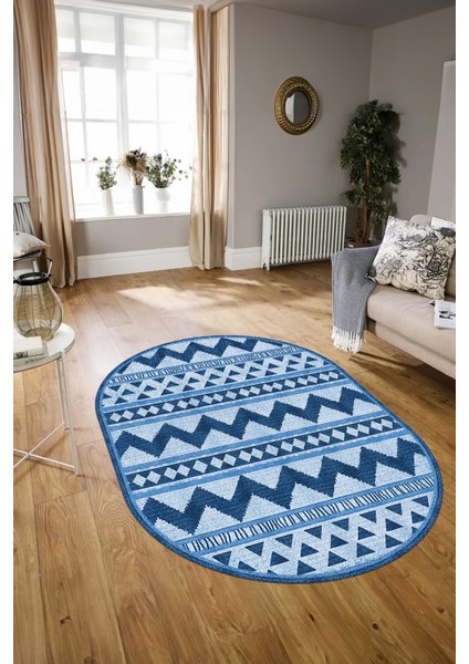Dijital Kaymaz Yıkanabilir Modern Desen Oval Yolluk Mutfak Salon Halısı, N-O-MODERN-105-MAVİ, modelleri