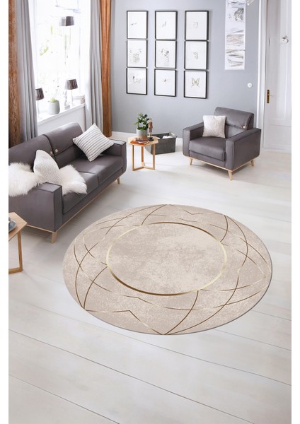 Dijital Kaymaz Taban Yıkanabilir Modern Desen Yuvarlak Mutfak Salon Halısı, N-Y-Modern-62-Bej, indirimleri