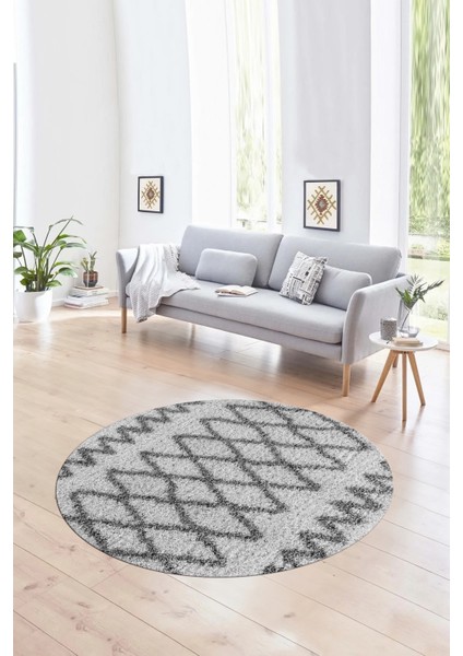 Dijital Kaymaz Taban Yıkanabilir Modern Desen Yuvarlak Mutfak Salon Halısı, N-Y-Modern-92-Gri,
