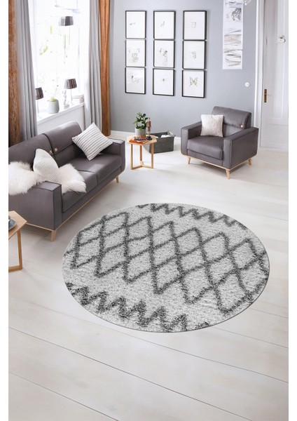 Dijital Kaymaz Taban Yıkanabilir Modern Desen Yuvarlak Mutfak Salon Halısı, N-Y-Modern-92-Gri, indirimleri