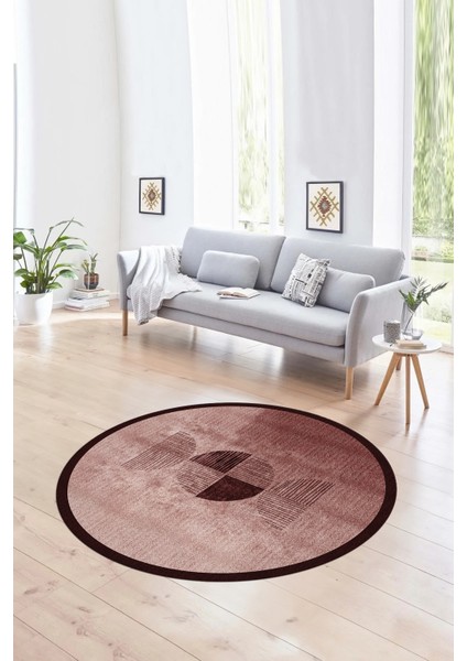 Dijital Kaymaz Taban Yıkanabilir Modern Desen Yuvarlak Mutfak Salon Halısı, N-Y-Modern-94-Bordo,