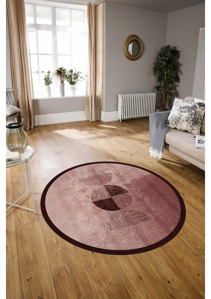 Dijital Kaymaz Taban Yıkanabilir Modern Desen Yuvarlak Mutfak Salon Halısı, N-Y-Modern-94-Bordo, modelleri