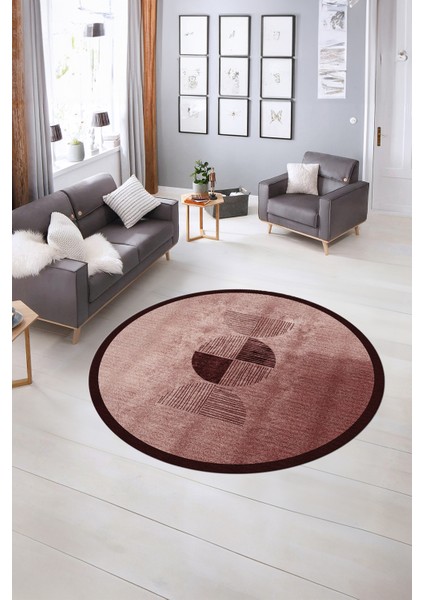 Dijital Kaymaz Taban Yıkanabilir Modern Desen Yuvarlak Mutfak Salon Halısı, N-Y-Modern-94-Bordo, indirimleri