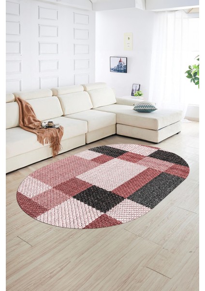 Dijital Kaymaz Yıkanabilir Modern Desen Oval Yolluk Mutfak Salon Halısı, N-O-Modern-77-Kırmızı, fiyatları