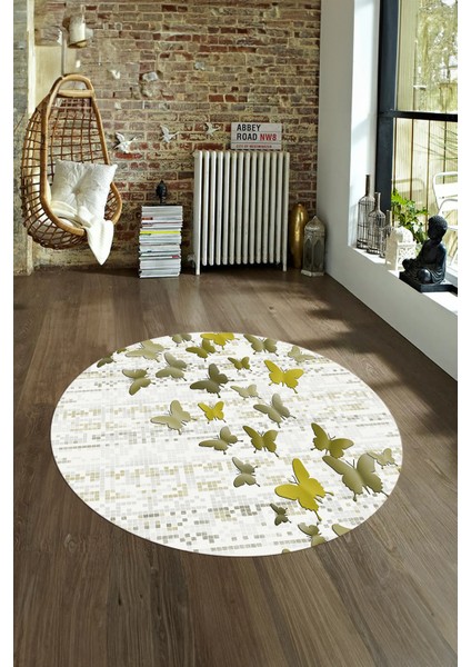 Dijital Kaymaz Taban Yıkanabilir Modern Desen Yuvarlak Mutfak Salon Halısı, N-Y-Modern-42-Sarı, fırsatları