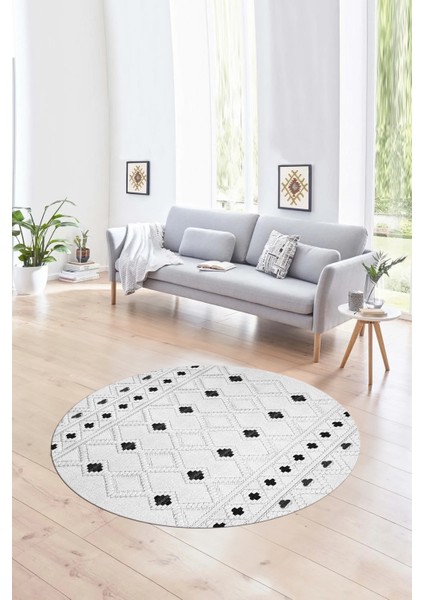 Dijital Kaymaz Taban Yıkanabilir Modern Desen Yuvarlak Mutfak Salon Halısı, N-Y-Modern-65-Gri,