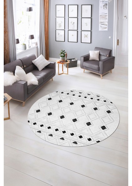 Dijital Kaymaz Taban Yıkanabilir Modern Desen Yuvarlak Mutfak Salon Halısı, N-Y-Modern-65-Gri, indirimleri