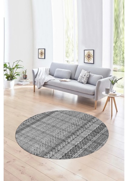Dijital Kaymaz Taban Yıkanabilir Modern Desen Yuvarlak Mutfak Salon Halısı, N-Y-Modern-70-Gri,