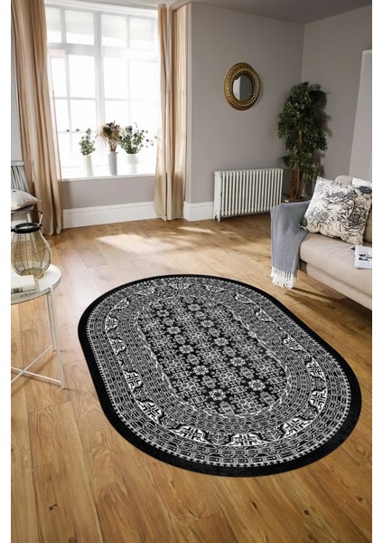 Dijital Kaymaz Yıkanabilir Modern Desen Oval Yolluk Mutfak Salon Halısı, N-O-MODERN-113-ANTRASİT, modelleri