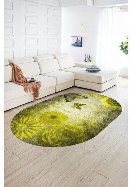 Dijital Kaymaz Yıkanabilir Modern Desen Oval Yolluk Mutfak Salon Halısı, N-O-MODERN-109-SARI, fiyatları