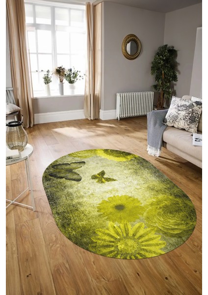 Dijital Kaymaz Yıkanabilir Modern Desen Oval Yolluk Mutfak Salon Halısı, N-O-MODERN-109-SARI, modelleri
