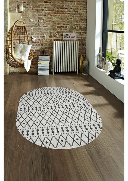 Dijital Kaymaz Yıkanabilir Modern Desen Oval Yolluk Mutfak Salon Halısı, N-O-Modern-84-Gri,