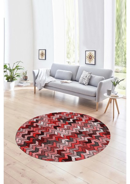 Dijital Kaymaz Taban Yıkanabilir Modern Desen Yuvarlak Mutfak Salon Halısı, N-Y-Modern-02-Pembe,