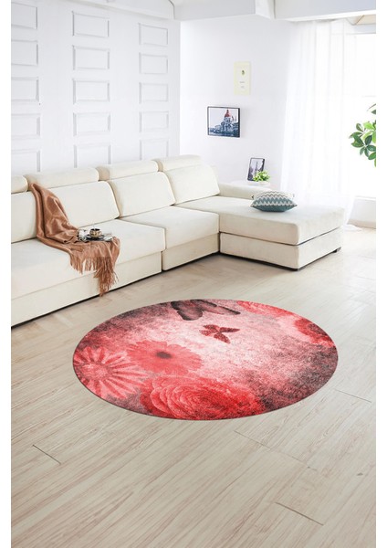 Dijital Kaymaz Taban Yıkanabilir Modern Desen Yuvarlak Mutfak Salon Halısı, N-Y-MODERN-109-KIRMIZI, fiyatları