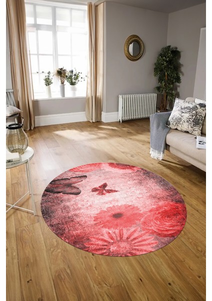 Dijital Kaymaz Taban Yıkanabilir Modern Desen Yuvarlak Mutfak Salon Halısı, N-Y-MODERN-109-KIRMIZI, modelleri