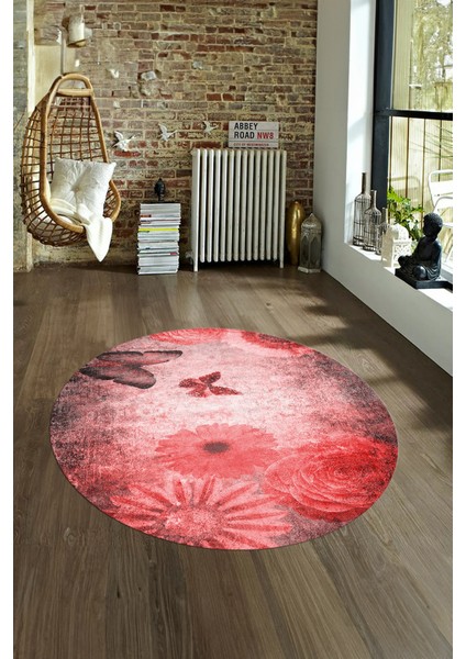 Dijital Kaymaz Taban Yıkanabilir Modern Desen Yuvarlak Mutfak Salon Halısı, N-Y-MODERN-109-KIRMIZI, fırsatları