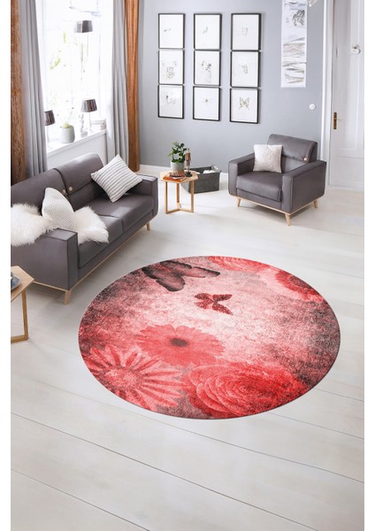 Dijital Kaymaz Taban Yıkanabilir Modern Desen Yuvarlak Mutfak Salon Halısı, N-Y-MODERN-109-KIRMIZI, indirimleri