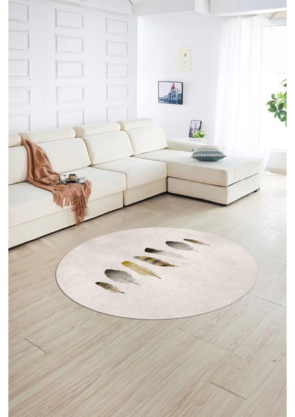 Dijital Kaymaz Taban Yıkanabilir Modern Desen Yuvarlak Mutfak Salon Halısı, N-Y-MODERN-115-KREM, fiyatları