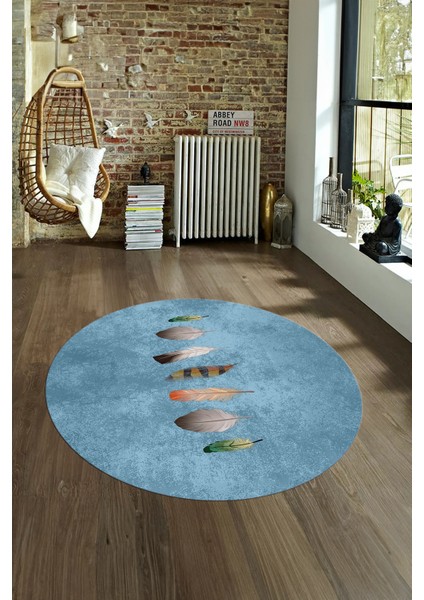 Dijital Kaymaz Taban Yıkanabilir Modern Desen Yuvarlak Mutfak Salon Halısı, N-Y-MODERN-115-MAVİ, fırsatları