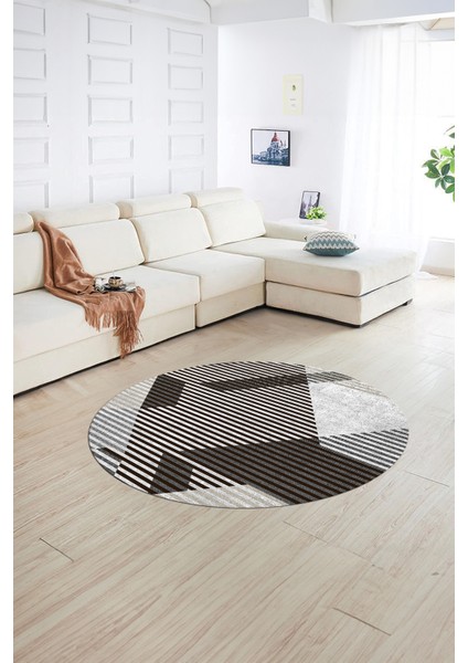 Dijital Kaymaz Taban Yıkanabilir Modern Desen Yuvarlak Mutfak Salon Halısı, N-Y-Modern-09-Kahve, fiyatları