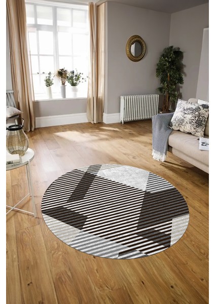 Dijital Kaymaz Taban Yıkanabilir Modern Desen Yuvarlak Mutfak Salon Halısı, N-Y-Modern-09-Kahve, modelleri