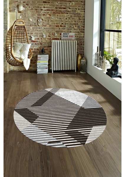 Dijital Kaymaz Taban Yıkanabilir Modern Desen Yuvarlak Mutfak Salon Halısı, N-Y-Modern-09-Kahve, fırsatları